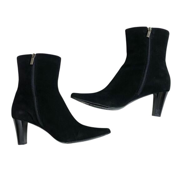 Aquatalia Black Suede Pointy Toe High Heel Boots Side Zip Made in Italy Size 9.5 - Picture 5 of 10